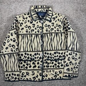 Jane Ashley Tapestry Button Front Animal Print Cardigan Blazer Jacket Size M